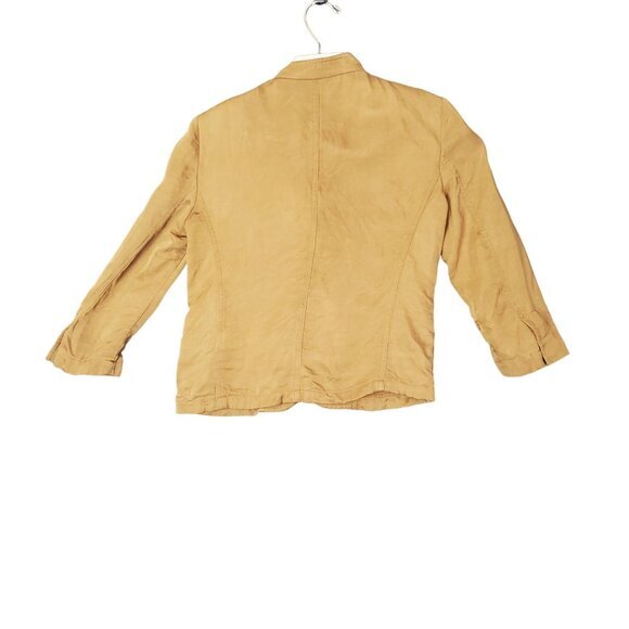 DKNY Blazer Womens SZ 2 Linen Blend Woven Structured Brown Pockets Breathable - Picture 2 of 9